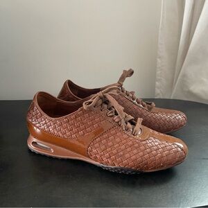 Cole Haan Woven Leather Oxford Sneakers Brown Nike Air Lace Up Shoes 7.5 Bottega